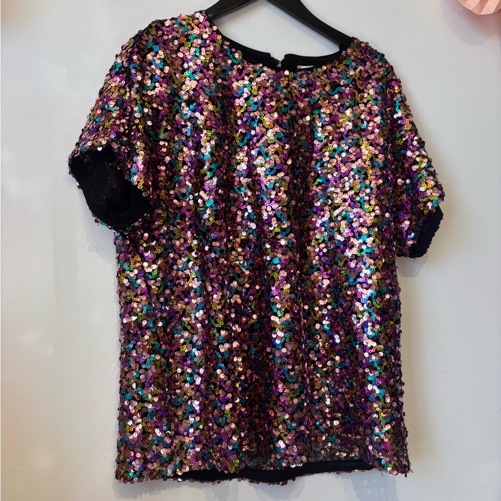 Multicolor Sequin Short Sleeve Top - Picture 1 of 7